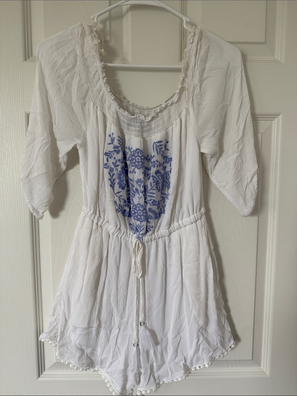 White Embroidered Romper
